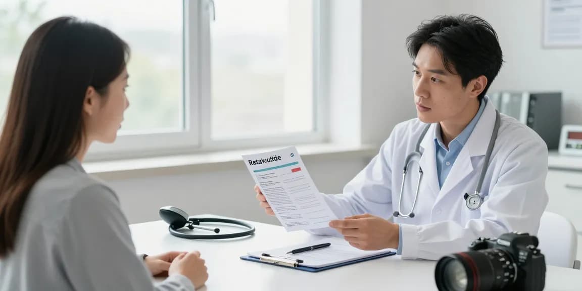 Discussing benefits to buy retatrutide online in a bright clinic.