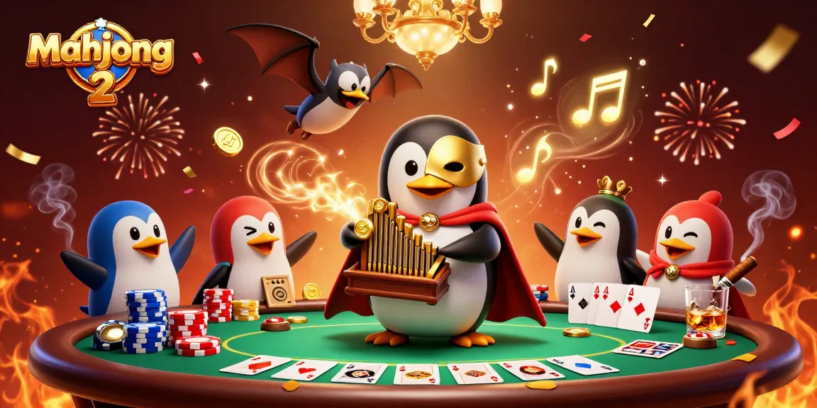 Experience mahjong 2 excitement with golden coins and lively characters in this vibrant casino scene.