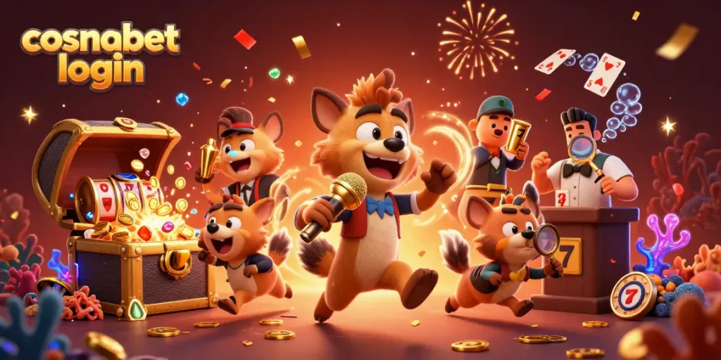Join the fun with cosmobet login at this lively 3D cartoon casino scene featuring hyenas.