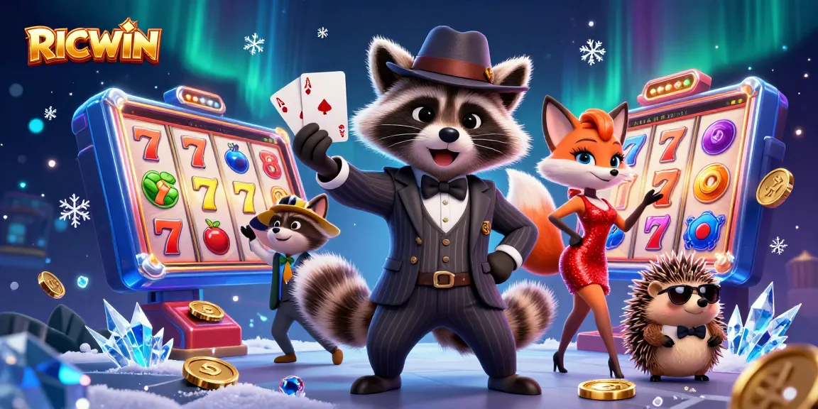 Engage with RICWIN's exciting slot realm featuring colorful reels and a charming raccoon duo.