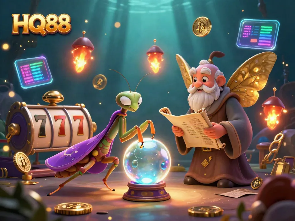 Engage with HQ88's vibrant online casino world featuring a mystical fortune teller and captivating gaming elements.
