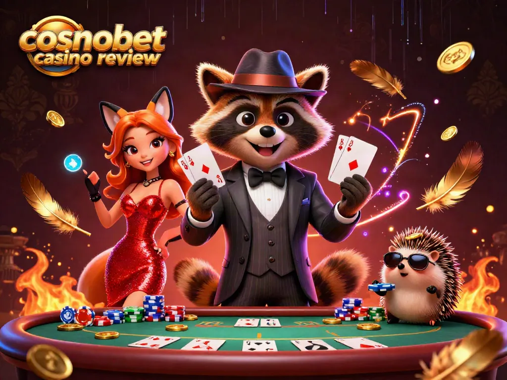 Experience a thrilling cosmobet casino review with 3D characters showcasing poker excitement.