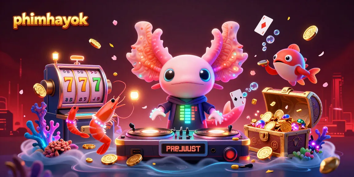 Engage in vibrant gaming with phimhayok's underwater casino, featuring a neon DJ and lively characters.