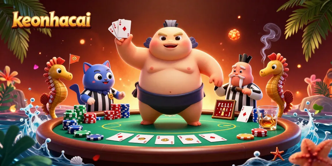 Engage with keonhacai in a vibrant underwater poker scene featuring charming sea creatures.