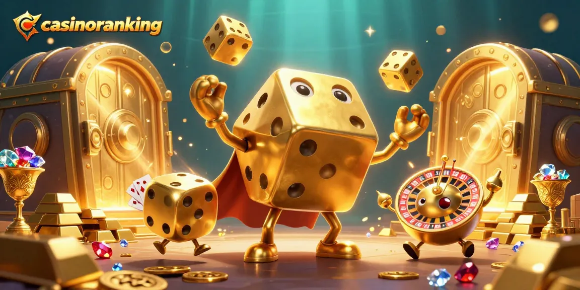 Experience thrilling gameplay with casinoranking's golden dice golem and dazzling casino treasures.